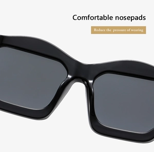 Detail of comfortable integrated nosepads on chic cat eye sunglasses to reduce pressure