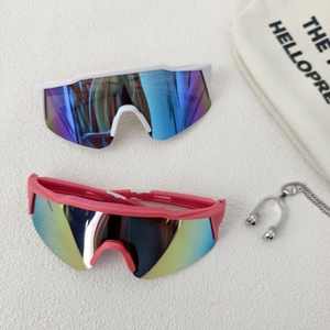 Kids cycling sunglasses with colorful reflective lenses in white and pink frames