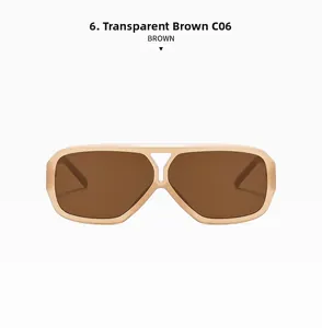 Close-up of transparent brown pilot sunglasses with double beam and retro square frame