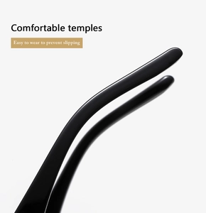 Close-up of ergonomic black sunglasses temples showing smooth texture and curved design
