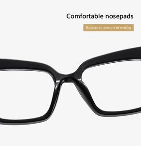 Close-up of integrated comfortable nosepads on stylish oversized black eyeglass frames