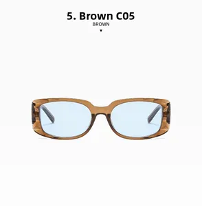 Detailed shot of tea brown square sunglasses frame with intricate lattice texture