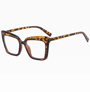 Detail view of stylish square tortoiseshell eyeglass frames with retro aesthetic