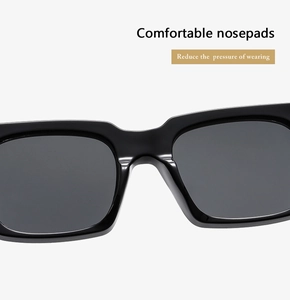 Detail of integrated nosepads on black square sunglasses for pressure-free comfort
