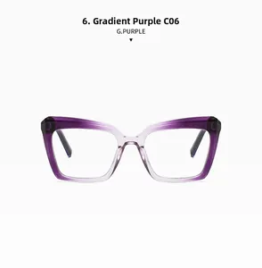 Detailed view of cat-eye glasses frame with gradient purple finish, model C06