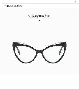 Detailed view of the sleek cat-eye black frame glasses with polished finish and elegant lines