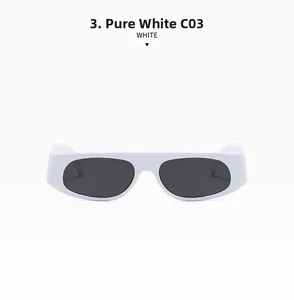 Detail view of white frame retro punk sunglasses with black lenses and smooth finish
