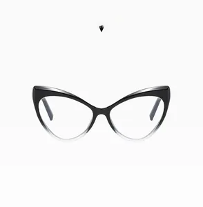 Detailed front view of cat-eye frames in progressive black finish with clear bottom