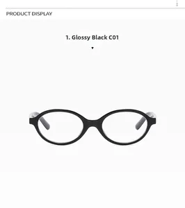 Detailed macro view of glossy bright black C01 oval eyewear frame with full rim design