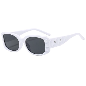 Fashionable white square sunglasses with diamond-grid texture and dark grey lenses
