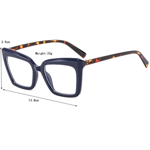 Chic blue cat-eye blue light blocking glasses with tortoiseshell temples and 13.8cm frame