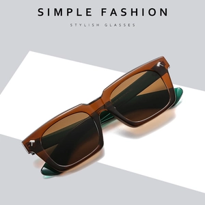 Square amber frame sunglasses with brown gradient lenses and silver T-shaped metal accents