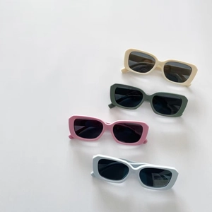 Polarized kids sunglasses in four matte Morandi colors with rectangular frames and dark lenses