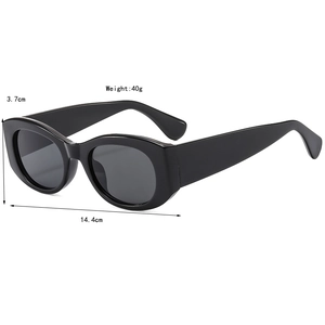 Retro black oval thick frame sunglasses with wide temples and high quality glossy finish
