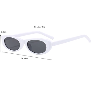 Retro white oval cat-eye sunglasses with dark polarized lenses and minimalist frame