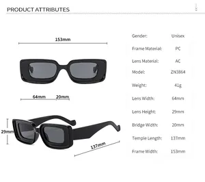 Spécifications détaillées des dimensions pour lunettes de soleil rectangulaires