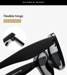 Detail view of durable flexible hinges on high-quality black cat-eye sunglasses