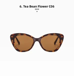 Detailed view of tortoiseshell cat-eye sunglasses with premium amber texture and brown lenses