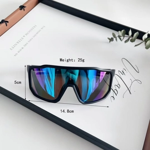 Detail of oversized retro sports sunglasses with colorful mirrored lenses and lightweight frame
