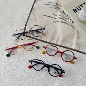 Set of 4 creative blue light blocking glasses for kids with heart and circle asymmetric frames