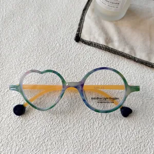Asymmetric blue heart and circle kids glasses with UV400 protection and blue light blocking