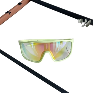 Kids oversized vintage sports sunglasses with neon green frame and rainbow lenses