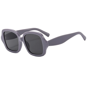 Lunettes de soleil carrées vintage avec monture épaisse gris Morandi et verres foncés