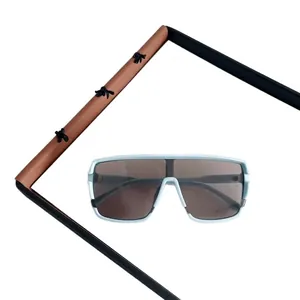Fashionable oversized children's shield sunglasses with light blue frames and bee detail