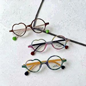 Kids funny asymmetrical anti-blue light glasses with heart and round frames, UV400 CE