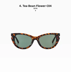 Detail of demi tortoise shell cat eye sunglasses with dark green polarized lenses
