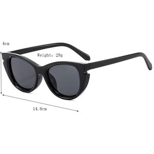 Retro cat-eye sunglasses for women, 14.8cm wide black frame with dark lenses for driving