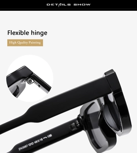 Detail of the flexible hinge and high-quality painting on black square sunglasses
