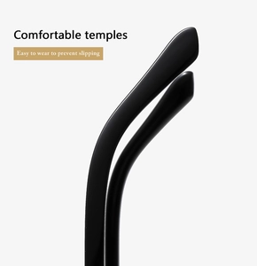 Detail of ergonomic black temples on sunglasses featuring comfortable non-slip design
