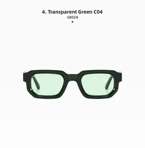 Detail shot of rectangular sunglasses in transparent green lenses with black frame C04