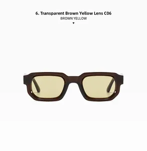 Close-up of rectangular jelly brown yellow sunglasses with thick frame, model C06