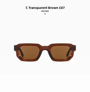 Close-up of vintage brown square sunglasses frames with matching tinted lenses in C07 style