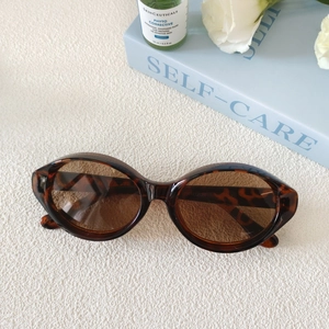 Lunettes de soleil ovales rétro en écaille de tortue avec verres bruns et accessoires