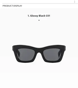 Lunettes de soleil œil de chat noir brillant C01 avec verres polarisés gris sur blanc