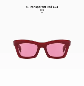 Vue détaillée des lunettes de soleil œil de chat en rouge transparent, modèle C04