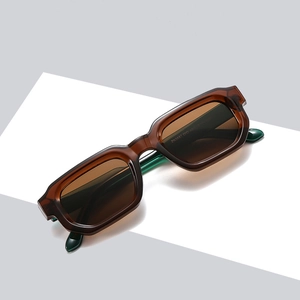 2025 retro square sunglasses with brown translucent frame and dark green temples