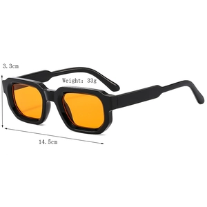 Retro square sunglasses with thick black frame and bright orange lenses for men and women
