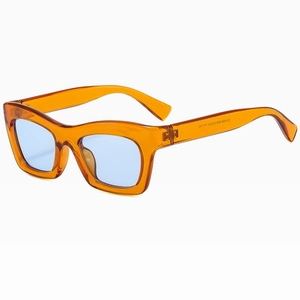 Lunettes de soleil œil de chat rétro avec monture orange et verres bleus pour femmes