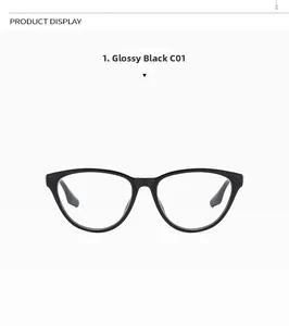 Front view of stylish black cat-eye glasses frame for women with shiny finish