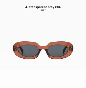 Detail of retro oval transparent grey sunglasses frame with metal rivet accents