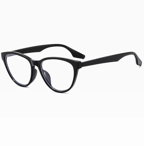 Close-up of stylish black cat-eye glasses frame with sleek temples on white background