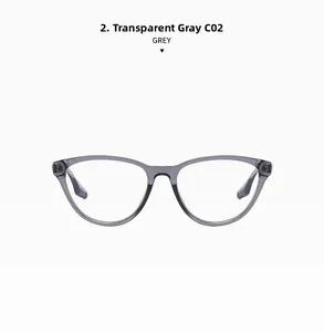 Detail view of cat eye transparent grey eyewear frames with polished finish and color code C02
