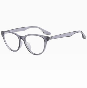 Detailed side view of translucent grey cat-eye glasses frames for women made of premium resin