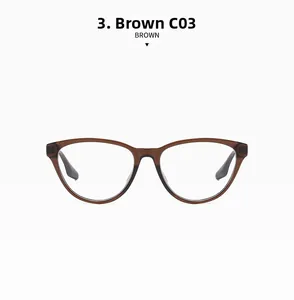 Detail of cat-eye eyewear frames in translucent brown finish, model C03 color tea