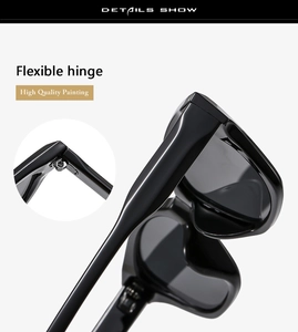 Detail view of high quality painting and flexible hinge on black cat eye sunglasses