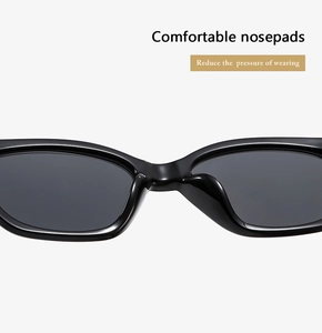 Detail of comfortable integrated nose pads on black cat eye sunglasses for pressure relief